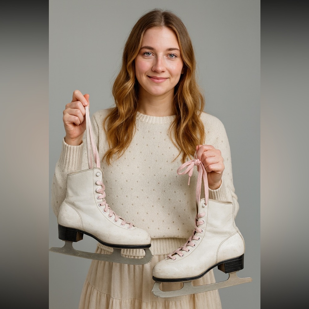 Vintage white sim blade Ice skates Size 7 Cabin Holiday Decor